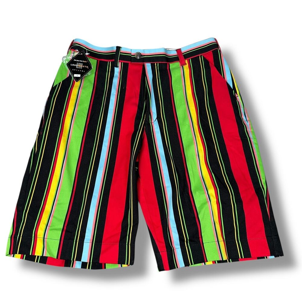 Loudmouth Hot Dog Golf Shorts Men’s 32 Multi-Striped Cotton Blend Flat Front New